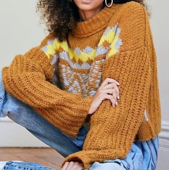 NWT Free People Alpine Oversized Sweater Cinnamon Toast Large Wool Alpaca Blend - Picture 2 of 11